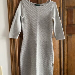 Vintage Ralph Lauren Silver-Grey Long Sleeve Textured Sweater Dress